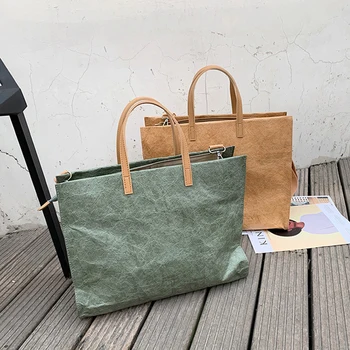 Повседневная большая сумка-тоут из крафт-бумаги в ретро-стиле, японский стиль, роскошная дизайнерская сумка большой вместимости, сумки через плечо для женщин