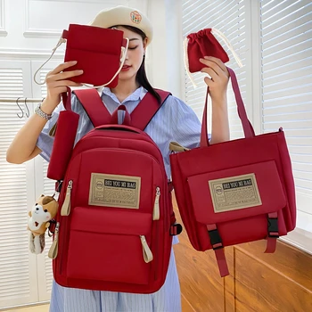 Новый женский рюкзак 5 в 1, модная школьная сумка с подвеской для девочек, водонепроницаемые дорожные рюкзаки большой емкости, повседневные сумки для книг