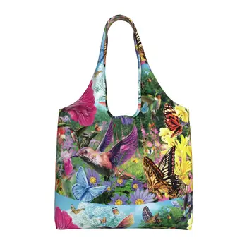 Сумки для покупок с изображением колибри, бабочек, цветов, многоразовые продуктовые складные сумки, которые можно стирать для мужчин, женщин, на рынок, обед, в путешествия
