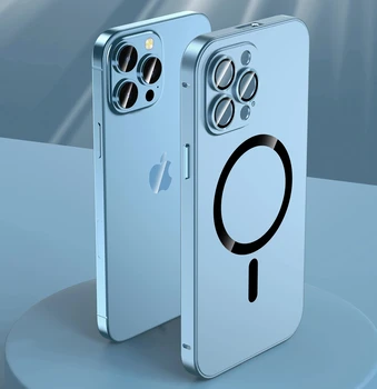 Чехол с металлическим каркасом на магнитах для iPhone 12 13 14 Pro Max, алюминиевый бампер, стекло объектива, защитный чехол для беспроводной зарядки Magsafe