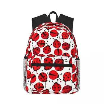 Красный дорожный рюкзак с божьими коровками, унисекс, рабочий рюкзак, школьная сумка для колледжа, подарок для мальчиков и девочек