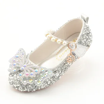 2023, Элегантная праздничная обувь для малышей для маленьких девочек, обувь принцессы Мэри Джейн с бантом и блестками, Свадебное платье для девочек, Кожаные туфли