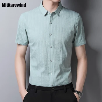 Летние Новые мужские рубашки из 100% хлопка в полоску, рубашка с короткими рукавами и пуговицами, мужская Деловая Повседневная Высококачественная Удобная одежда, топ