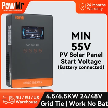 PowMr MPPT Гибридный Солнечный Инвертор 4,5 КВТ 6,5 КВТ Инвертор 24 В 48 В Преобразователь постоянного тока в переменный Чистый Синус Максимальная Зарядка PV 150A 130A