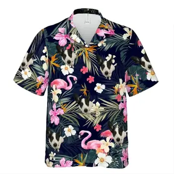 Горячая распродажа 2023 Уличная мужская рубашка в гавайском стиле 3D Печать Кокосовой пальмы Серия Cute Pet Puppy Модный тренд Крутая мужская рубашка