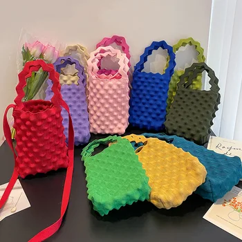 Корейские плиссированные пузырь плечо сумка универсальная симпатичные конфеты цветные трикотажные мешок простой мешок из ткани магазины сумки