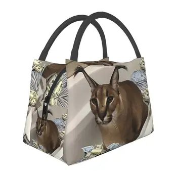 Женская сумка для ланча с изоляцией Caracal Big Floppa Cash, портативный термос-ланч-бокс Africa Gosha Cooler, для пляжного кемпинга и путешествий