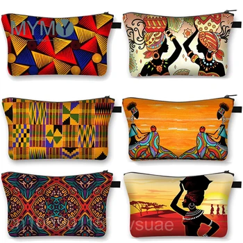 Косметичка с принтом африканской женщины, афро-женские косметички, модная косметичка для девочек, портативные сумки для хранения губной помады для путешествий