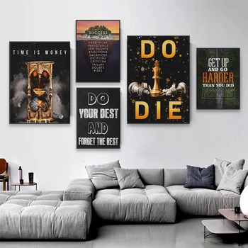 Современный настенный художественный плакат с золотыми шахматами, плакат с мотивирующей цитатой, печать на холсте, декор домашнего читального зала, Декор стен офиса