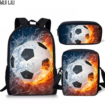 Модный футбольный мяч для ног Ice and fire с 3D принтом, 3 шт./компл., Школьные сумки, Рюкзак для ноутбука, Наклонная сумка на плечо, Пенал