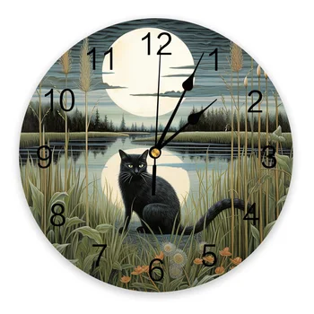 Настенные часы с отражением Кошачьей Луны в Джунглях, Бесшумные Цифровые часы для украшения дома, спальни, кухни, Подвесные Часы