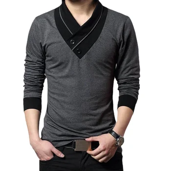 B1773 Модная мужская футболка, мужская футболка в стиле пэчворк с V-образным вырезом и длинным рукавом, приталенная футболка, хлопок, плюс размер 4XL