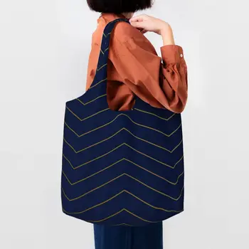 Красочная Зигзагообразная Продуктовая сумка-тоут в богемном стиле Современная геометрическая Холщовая сумка для покупок через плечо Сумки Большой емкости Сумочка Подарок