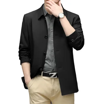мужская новая весенне-осенняя куртка Мужская модная повседневная куртка средней длины с лацканами, деловой пиджак среднего возраста, новинка 2023 года