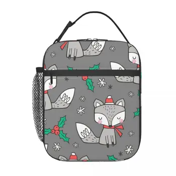 Рождественская школьная сумка для ланча с лисой, Оксфордская сумка для ланча для офиса, путешествий, кемпинга, термоохладитель, ланч-бокс
