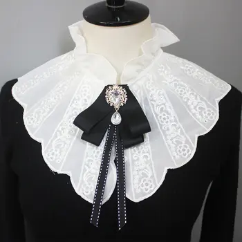 Женская съемная брошь с поддельным воротником или бабочкой, рубашка, блузка с милой вышивкой крючком, Атласное свадебное платье, накладка на шею