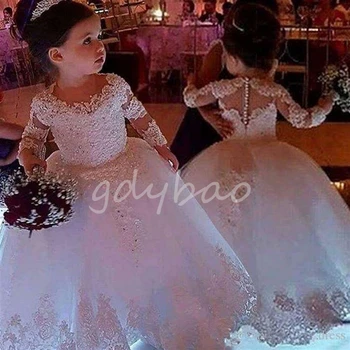 Маленькая принцесса, белые платья с цветочным узором для девочек на свадьбу, тюлевые, кружевные, пышные, классические, для дня рождения, вечеринки, выпускного вечера, бальные платья