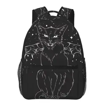 Жуткий черный кот с чудовищными крыльями, рюкзак для женщин, Мужской рюкзак большой емкости, дорожная сумка на открытом воздухе, повседневный рюкзак