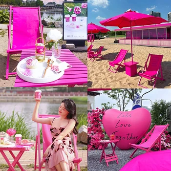 Розово-красное украшение для стула, розовое пляжное кресло для отдыха на открытом воздухе, реквизит для фотосессии
