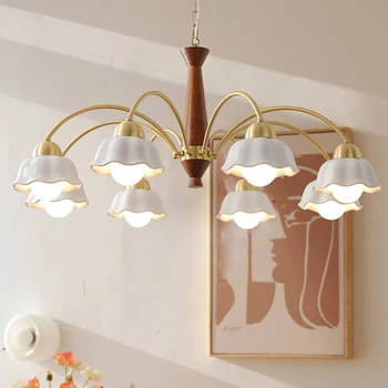 Светодиодная люстра для гостиной спальни Столовой кухни Потолочный светильник в современном Скандинавском стиле с золотым деревянным дизайном E27 Подвесные светильники