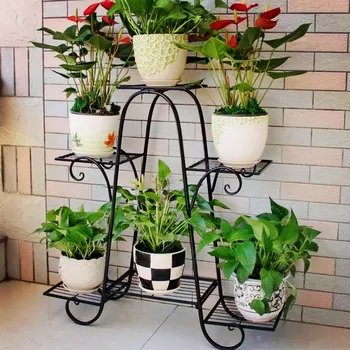 6-Ярусная металлическая подставка для растений для комнатных и уличных цветочных горшков, Многоярусная подставка для хранения горшков для растений