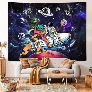 Забавный Инопланетный Гобелен с Астронавтом, Красочный Крутой Тканевый Гобелен, Настенный Домашний декор для спальни в общежитии, гостиной 60x51In