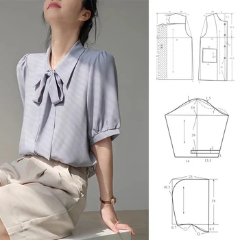 Женский летний ремешок с лацканами, шифоновая рубашка, юбка, выкройка, картон, бумага для резки одежды, образец шаблона, материалы ручной работы
