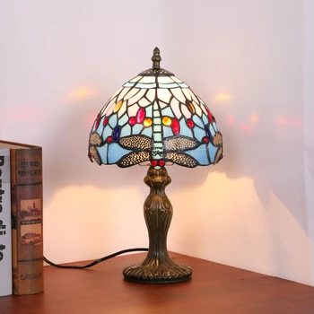 винтажная прикроватная тумбочка для спальни E27, светодиодная настольная лампа ручной работы, креативный домашний декор, ночная тумбочка из витражного стекла ручной работы, настольная лампа