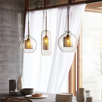 Скандинавский стеклянный шар, светодиодные подвесные светильники, ресторан в стиле ЛОФТ, ретро Гостиная, бар, подвесной светильник, прикроватная тумбочка для спальни, Железное внутреннее украшение