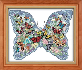 Набор для вышивания крестиком Joy Sunday с предварительной печатью Easy Pattern Aida, набор для вышивания из тисненой ткани-Бабочки в бабочке