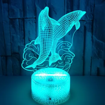 Ночная лампа Dolphin 3D Illusion, светодиодный сенсорный ночник для декора детской комнаты, настольные лампы USB, Рождественский подарок на день рождения для детей