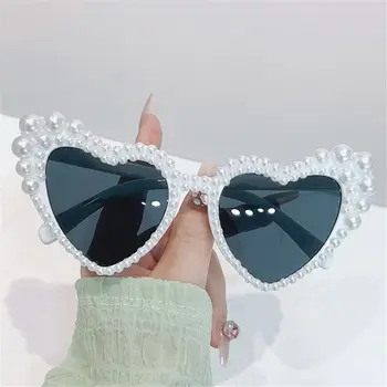 Солнцезащитные очки в Оправе из Искусственного Жемчуга UV400 в стиле Ретро 90-х годов Y2K Cat Eye Eyewear В форме Сердца для Пляжной Вечеринки Солнцезащитные Очки для Женщин и Мужчин