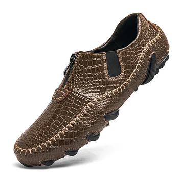 Мужские лоферы в форме осьминога, Повседневная обувь из натуральной кожи Для мужчин, Классические мокасины с крокодиловым узором, Легкая обувь-лодочка