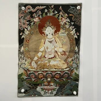 35-дюймовая вышивка Тханка Тибетский буддизм шелковая вышивка Семиглазый Белый Тара Будда Тханка подвесной экран Городской дом