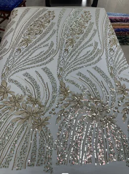Африка Нигерия Французские кружевные ткани с блестками для свадьбы, белые роскошные хрустальные бусины ручной работы 2023, высококачественная тюлевая сетка из бисера