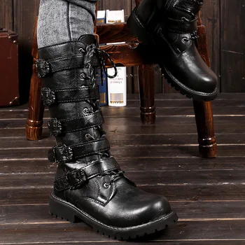 Мужские ботинки в стиле панк, Тактические Мужские Военные Ботинки для пустыни, Высококачественные Уличные Мотоциклетные Ботинки, Зимняя Мужская обувь, Кожаные Высокие Ботинки