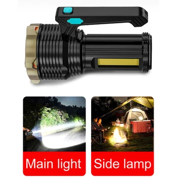 Фонарь для кемпинга, перезаряжаемый через USB, фонарик для рыбалки с дисплеем мощности бокового освещения IPX4, водонепроницаемый для походов, скалолазания в чрезвычайных ситуациях