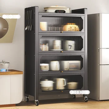 Простые металлические Кухонные шкафы Мебель для дома Многослойные шкафы для хранения Напольные стеллажи Кухонный многофункциональный шкаф для посуды