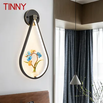 Жестяной латунный настенный светильник в китайском стиле, светодиодный Винтажный креативный светильник-бра с орхидеей, декор для дома, гостиной, спальни