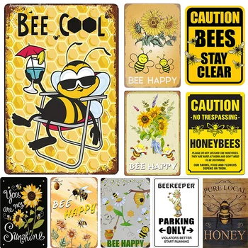 Пчелка Счастлива на солнце, Лозунги Пчелиного Пчеловода, Ретро Винтажная Металлическая пластина, Настенный декор, Жестяной Металлический знак, плакат