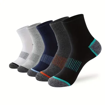 5 пар мужских полосатых спортивных носков для амортизации и впитывания пота, подходящих для любого сезона.