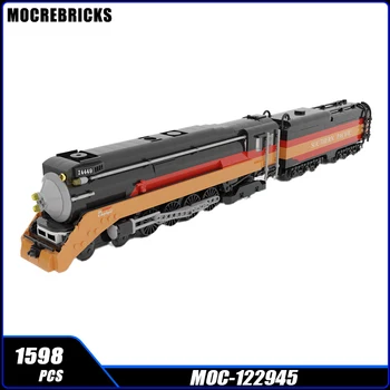 MOC Черно-оранжевый Паровой поезд, модель дневного света, Строительные блоки, Сборка, Модель Кирпичей, Креативная детская игрушка Git