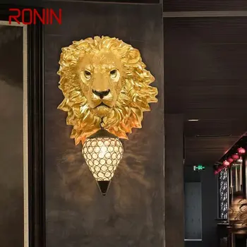 Настенный светильник RONIN Modern Gold Lion LED Винтажный креативный светильник-бра из смолы для дома, гостиной, фона, декора коридора.