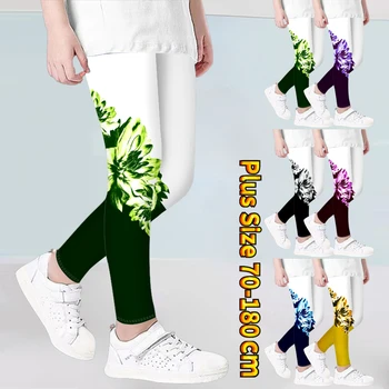 Модные штаны для йоги, повседневные леггинсы, детские брюки с принтом нового дизайна, весенне-осенние повседневные брюки с винтажным рисунком для девочек, девятые брюки