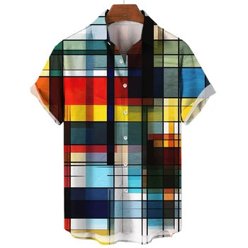 Мода для мужчин Гавайские Рубашки Летняя одежда 3d Рубашка с лоскутной графикой Топы с короткими рукавами Одежда Оверсайз Мужская блузка 2023