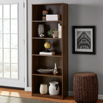 Опорные 5-полочные книжные шкафы с регулируемыми полками, отделка мебели из ореха Каньон, Классические Книжные шкафы в классическом стиле