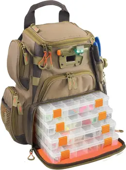 Компактный рюкзак для снастей CLC WT3503 Tackle Tek Recon с подсветкой и Четырьмя Лотками PT3500, Прозрачный, Водостойкий Для хранения телефона, Бежевый