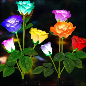 Лампа-роза с 5 головками, солнечные садовые фонари для газона, 7 Изменяющих цвет фонарей-лилий для украшения двора, дорожки, сада, свадьбы, праздника.