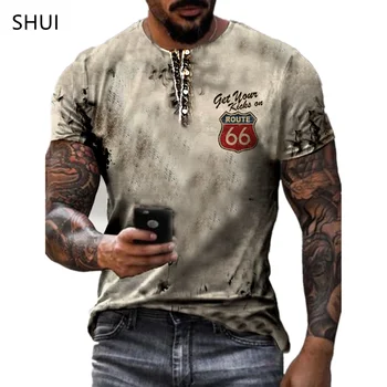 Летняя винтажная мужская футболка Streetshirt 66-полосная Футболка С 3D принтом Для мужчин, Модная Мужская одежда С короткими Рукавами И круглым вырезом, Негабаритная Мужская одежда
