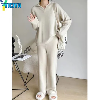 Комплект брюк YICIYA, Трикотажные комплекты из двух предметов для женщин, Свитера y2k с v-образным вырезом, Топ, женские трикотажные брюки, комплект из двух предметов, женская одежда 2023